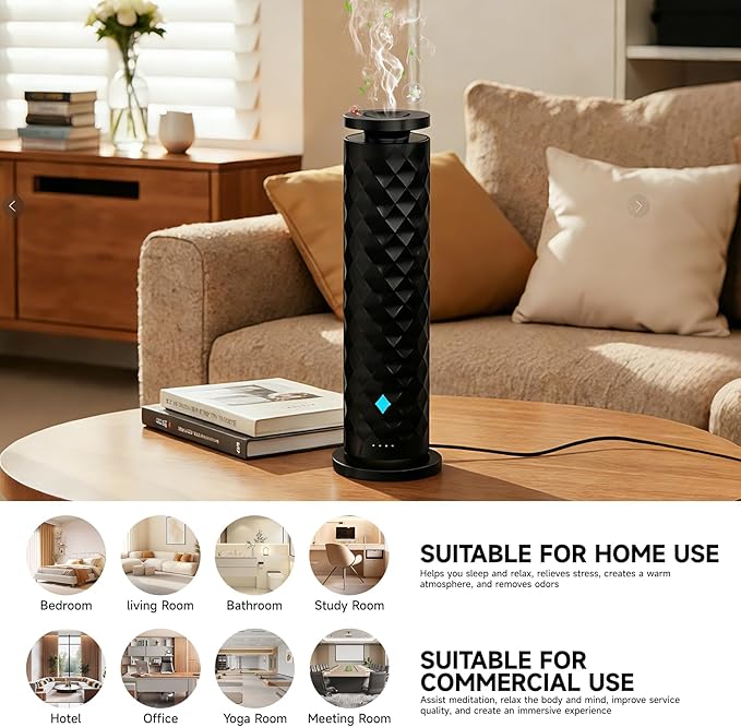 Waterless Scent Diffuser Starter Kit – Remote Control Cold Air Diffuser, 1000 Sq Ft Coverage Color and Ambient Light, Ultra-Quiet Quiet Nebulizing Aromatherapy for Home, Office, Bedroom & Spa