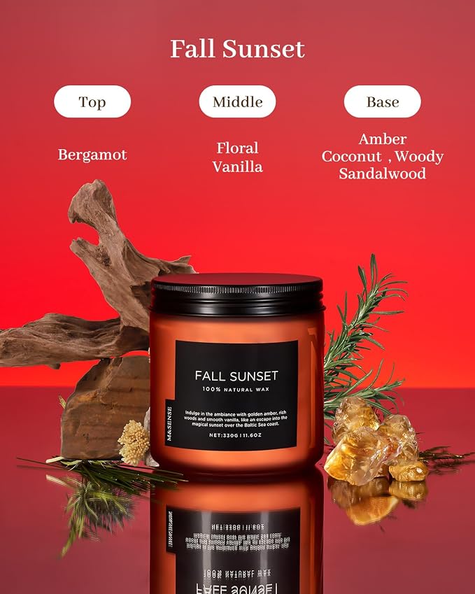 M&SENSE Baltic Amber Vanilla Scented Candle, 70 Hours Long Lasting Burn Clean Soy Wax Non Toxic 11.6oz 2 Wicks Relaxing Candles for Easter Holiday Birthday Gifts