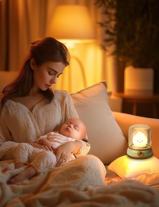 WANIDEA Cute Chibi Flame Lamp, Anime Cozy Lights, Retro Rechargeable Night Light, Decor, Cute Desk Accessories, Gifts 2 Pack (Yellow and Green)