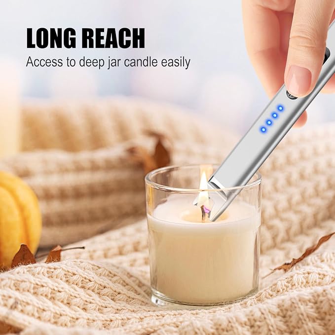 LcFun 3 Pack Candle Lighter Electric USB Rechargeable Plasma Arc Lighter with Safety Lock, Windproof Flameless Long Lighters for Candle, Grill, BBQ, Camping, Gas Stoves (Black,Silver,Gold)