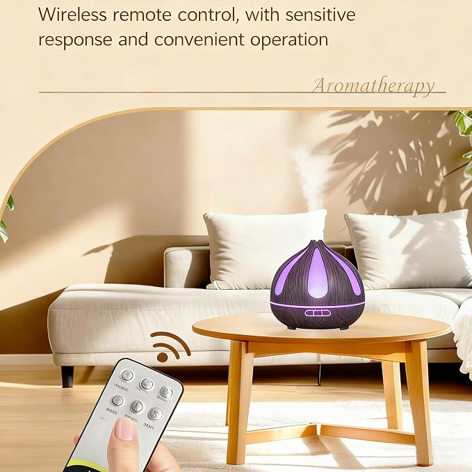 500ml Aroma Diffiser, Remote and Auto Shut-Off Essential Oil Diffuser for Bedroom, Yoga, Office and Home (Dark Brown)