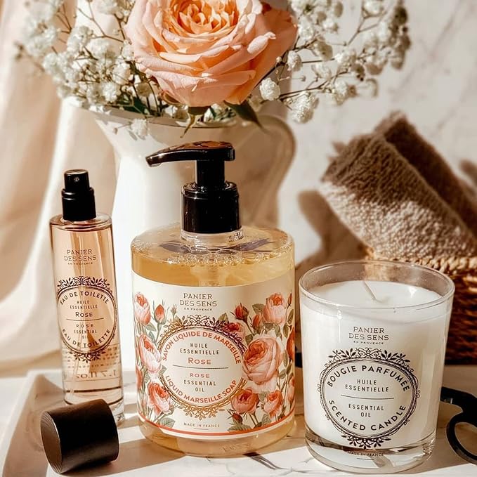 Panier des Sens Rose Candle - Hand-Poured in Provence, France - Long Lasting Scented Candles - up to 55 Hours Burn Time - Rose Scented Candle - 100% Natural Cotton Wick - 6.3 oz