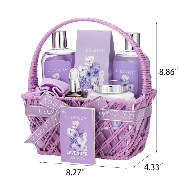 Gifts for Women, Birthday Gift - Lavender Bath and Body Gift Set, Spa Gift Basket for Women | Mothers Day Gifts for Mom, Self Care, Spa Gift for Valentines Day, Christmas Gift, All Occasion