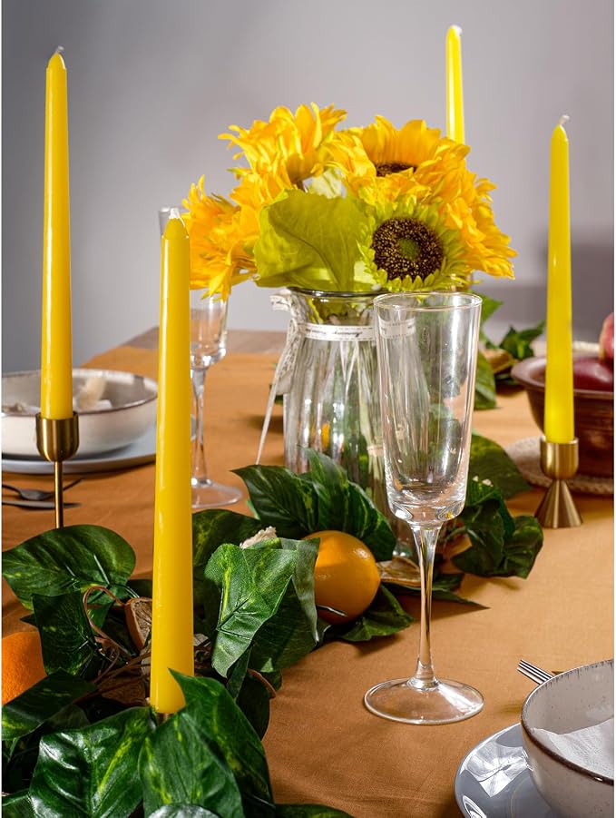 CANDWAX 10 inch Yellow Taper Candles Pack of 4 - Unscented Smokeless Dripless Yellow Candles - Perfect for Home Décor, Special Occasions and Ordinary Dinners - Easter Candlesticks