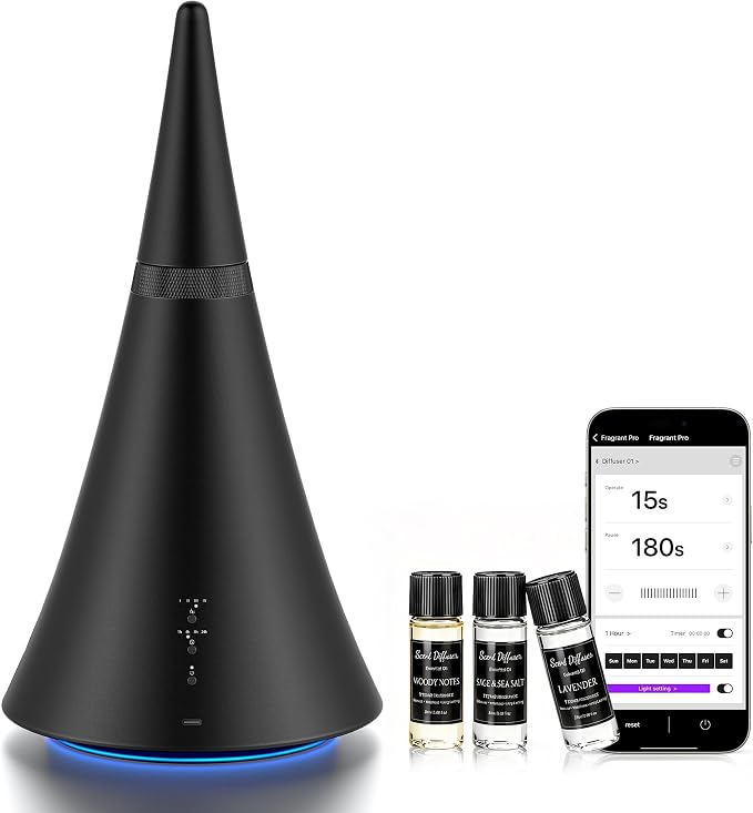 Waterless Scent Diffuser, House Scent Machine, 2000 Sq.Ft of Coverage, 100ml Large Capacity Aromatherapy Machine, Quiet,Ambient Light,Metal,Commercial for Home Large Room, Office