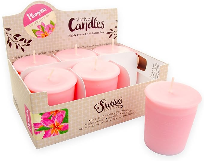 Pure Plumeria Soy Votive Candles - Scented with Natural Fragrance Oils - 6 Pink Natural Votive Candle Refills - Flower & Floral Collection