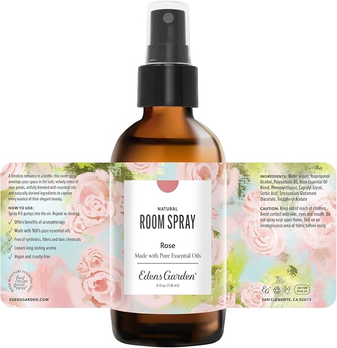 Edens Garden Rose Aromatherapy Room Spray – Natural Essential Oil Air Freshener for Home, Pillow & Linens, Floral Romantic & Calming, 4 fl oz (118 ml)