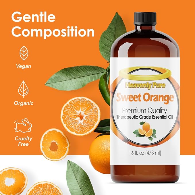 Heavenly Pure Sweet Orange Essential Oil 16 Fl Oz (Pack of 1) Large Bottle for Aromatherapy Diffusers Candles and DIY Crafts