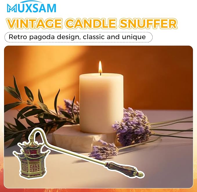 MUXSAM Vintage Candle Snuffer, Handheld Candle Extinguisher with Long Handle Wick Flame Snuffer Metal Candle Accessory for Home Decoration, Retro Pagoda