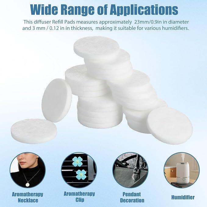 50Pcs Essential Oil Pads - 0.9 Inch Air Purifier Replacement Refill Pads, Mini Microfiber Pad for Humidifier Air Purifier Home Car Plug (White)