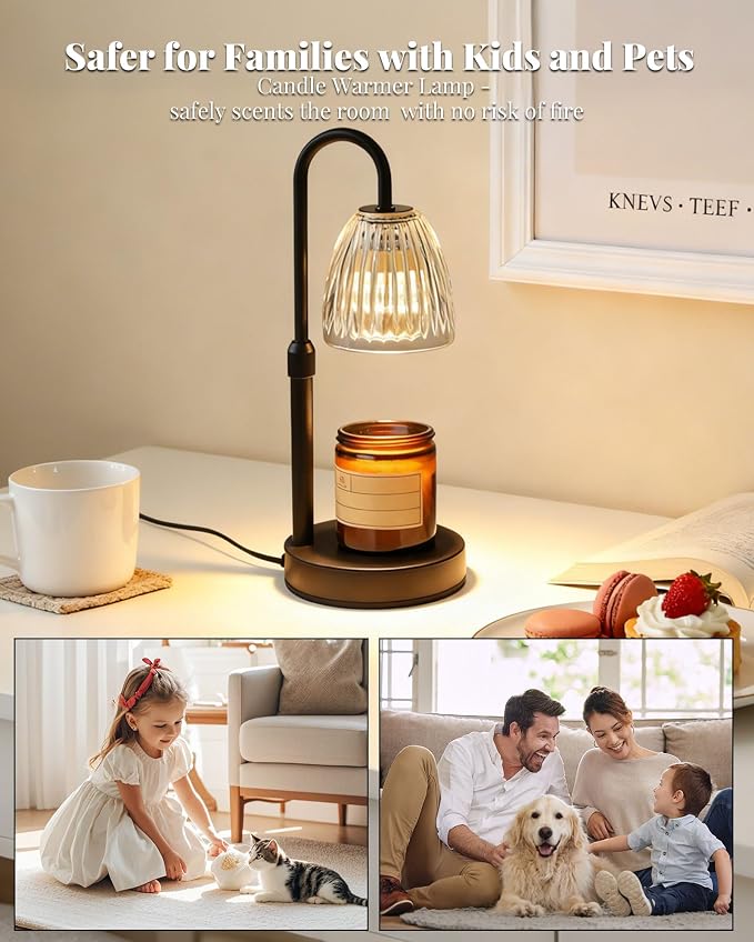Dimmable Candle Warmer Lamp with Timer Adjustable Height, Mothers Day Gifts for Mom, Home Decor Birthday Housewarming Gifts for Women, Modern Electric Wax Melt Warmer for Scented Jar Candles, Clear