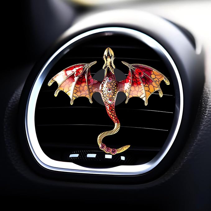 2 Pcs Bling Dragon Car Air Freshener Vent Clips, Crystal Rhinestone and Enamel Dragon Air Vent Clips Car Diffuser Cute Car Interior Decoration Accessories for Women Gift (Blue Red)
