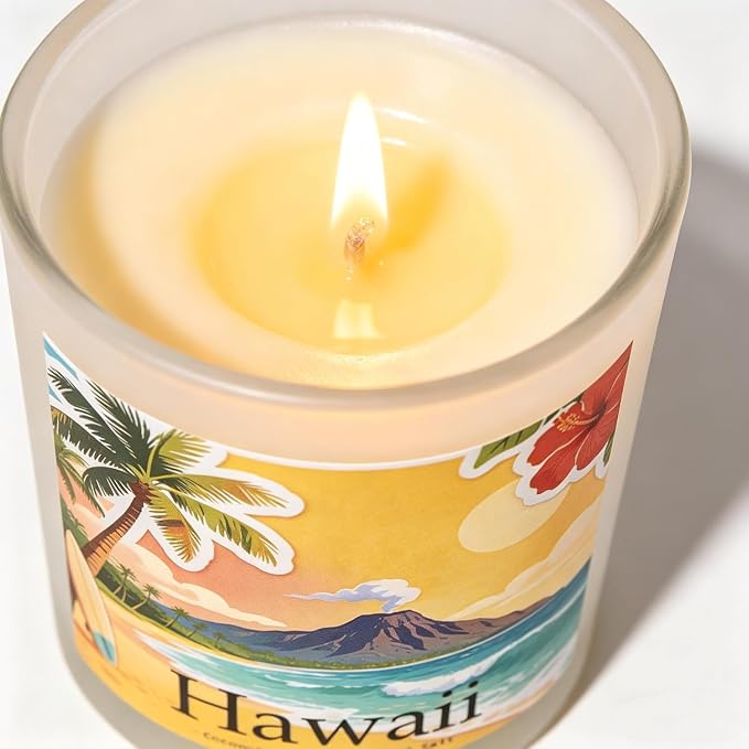 Hawaii Breeze Scented Candle, Coconut & Plumeria & Sea Salt - Hawaii Gifts, Hawaiian Gifts for Women, Hawaii Souvenirs, Tropical Souvenirs, 100% Soy Wax, 7OZ