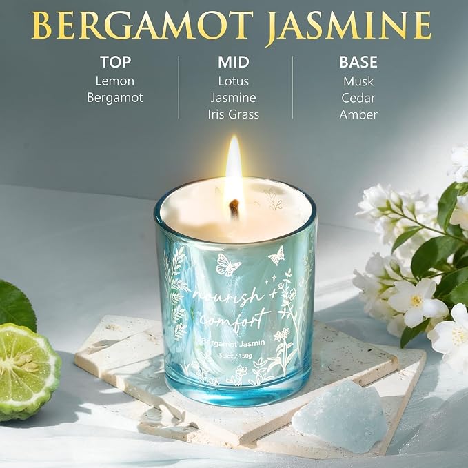 Mothers Day Gifts for Women Mom Friend Sister, Unique Birthday Gifts for Women Girlfriend Wife Daughter, Christmas Candles Hummingbird Rotating Scented Candles Set for Woman w/Crochet Flower Bouquet