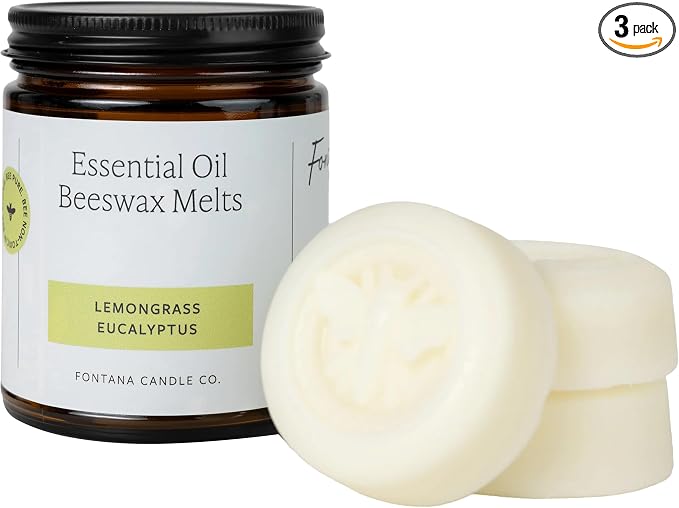 Fontana Candle Co. Non-Toxic Wax Melts, Lemon Grass Eucalyptus – Flameless, Gentle-Scented Wax Melts Safe for Sensitive Users – Made with Beeswax, Coconut & Pure Essential Oil, 3 Pucks for Any Warmers