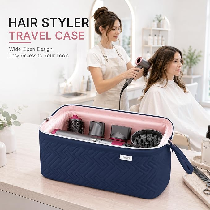 Leudes Hair Tools Travel Bag for Shark Flexstyle Carrying Case Portable Shark Hair Air Wrap Dryer Case Waterproof Dustproof Flat Curling Iron Travel Organizer (Blue+Heat Resistant Mat)
