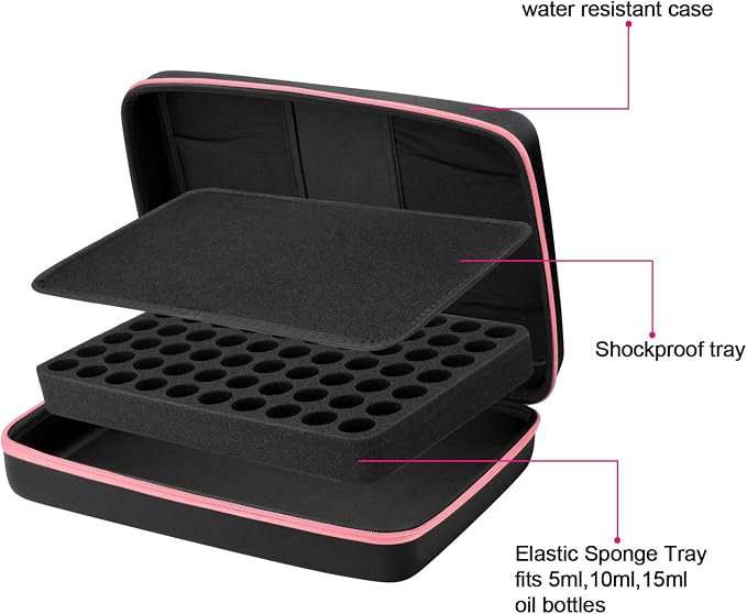 Essential Oils Storage – FITNATE Essential Oils Case for 5ml 10ml 15ml Essential Oils, Essential Oil Travel Case with Essential Oils Labels& Bottle Opener (70 bottles, Pink)