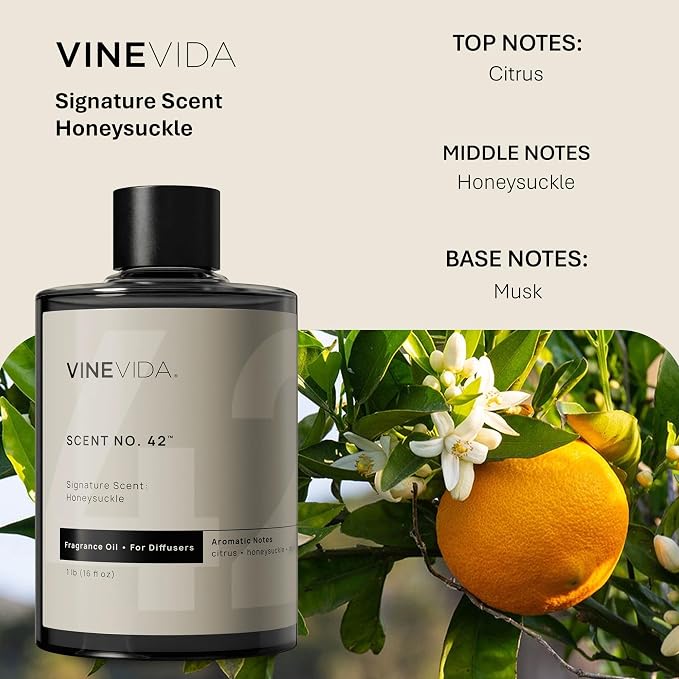 VINEVIDA [16 Fl Oz] Honeysuckle Fragrance Oil for Cold Air Diffusers, Essential Oils for Diffuser Oil Refill & Air Freshener Room Spray