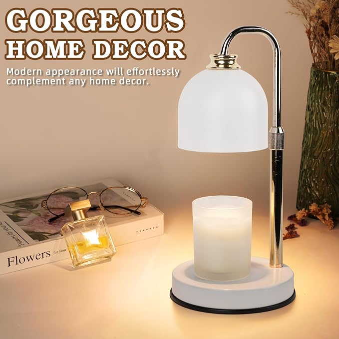 Candle Warmer Lamp with Timer Dimmable,Mothers Day Birthday Gifts for Women Mom, Modern Candle Warmer, White Candle Lamp for Jar Scented Candles, Home Decor, Wax Melt Warmer with 2 Bulbs