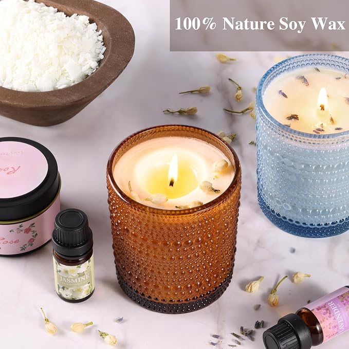DARJEN Candle Making Kits for Adults- Candle Making Supplies with 4 Candle Jars(Amber, Purple, Blue, Green), Candle Tins, Soy Wax, Scents, Dried Flower & More, DIY Starter Candle Making Kit Home Decor