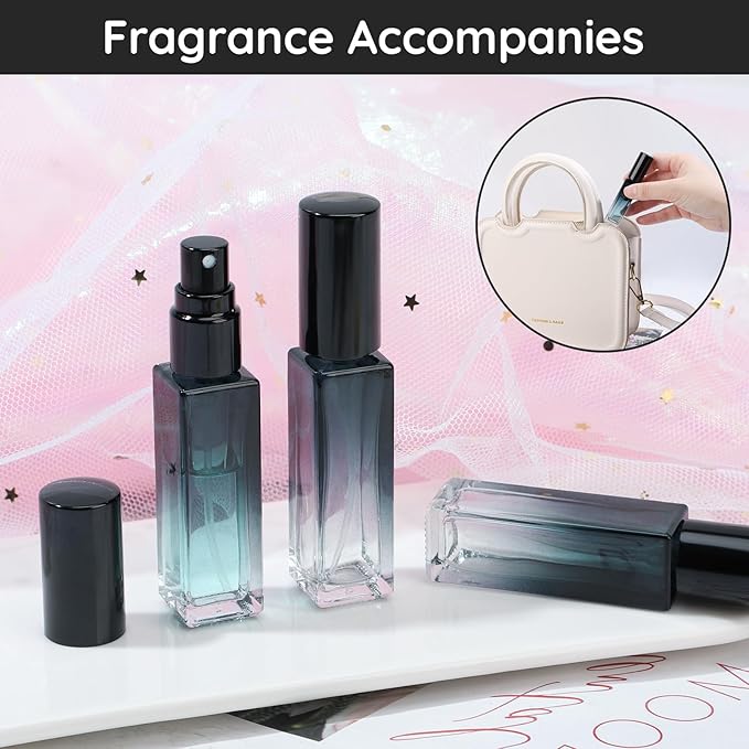 Segbeauty Perfume Travel Refillable, 10 Packs Glass Perfume Bottles for Toiletries, 10ML Mini Pocket Perfume Dispensing Bottle Atomizer Fine Mist Sprayer Set with 2 Extra Pump, Funnel and Dropper