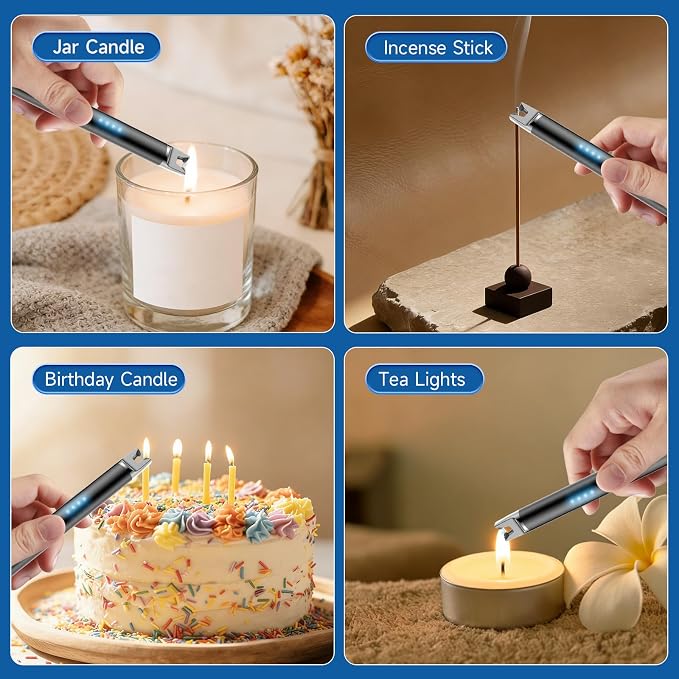 TOPKAY 2 Packs Candle Lighters, Electric Windproof Flameless USB Rechargeable Plasma Arc Long Lighter Matches for Grill Firework Kitchen.Gifts for Women Mom Men Wife Father.