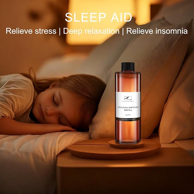 Diffuser Oil Refill, 250ml / 8.45 fl oz, Ebony - Reed & Aromatherapy Diffuser Oil, Long-Lasting Home Fragrance, Eucalyptus, Agarwood & Sandalwood Notes