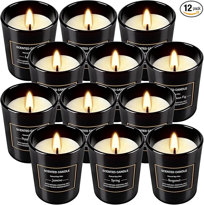 12 Pack Scented Black Candles Gift Set for Dad, Soy Wax Aromatherapy Candles for Home, 12 Masculine Fragrances, Gift from Daughter/Son for June Holiday, Stress Relief & Relaxation for Men