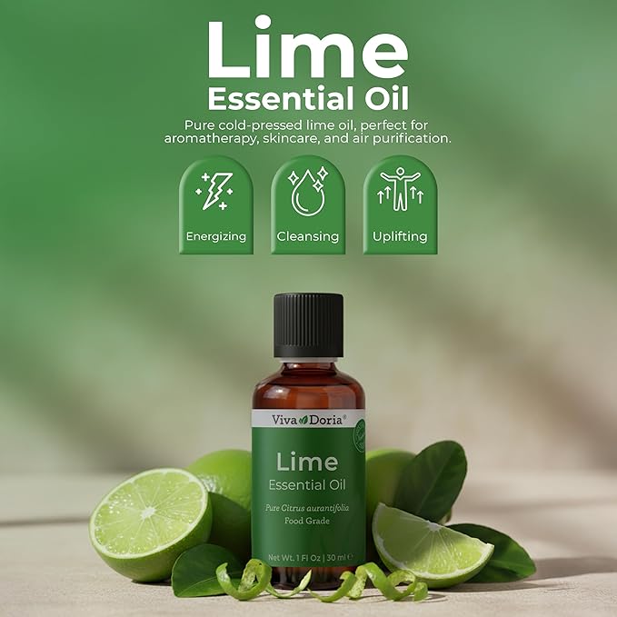 Viva Doria Lime Essential Oil, 100% Pure, Natural, Mexican Lime Essential Oil, Undiluted, for Aromatherapy | Food Grade, 30 mL (1 Fluid Ounce)
