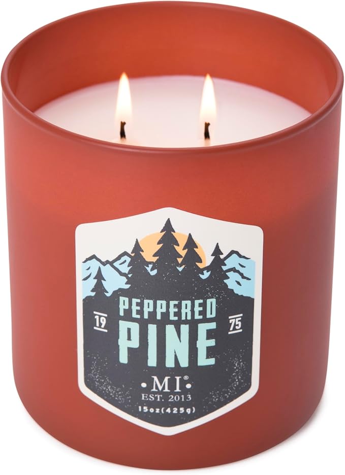 Manly Indulgence Peppered Pine Scented Candles for Men, 2 Wick, 15 oz Premium Soy Blend, 60H Burn, Candles for Home Scented – Made in The USA