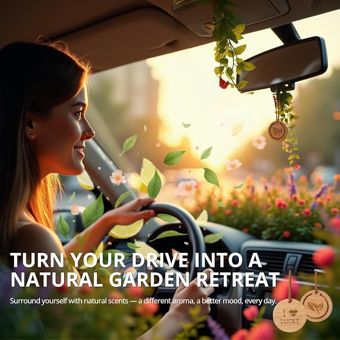 Lavender & Eucalyptus Essential Oils with Wood Car Diffuser | 100% Pure & Natural | Aromatherapy Set for Relaxation, Breathing, and Stress Relief | Hanging Diffuser with Leather Strap