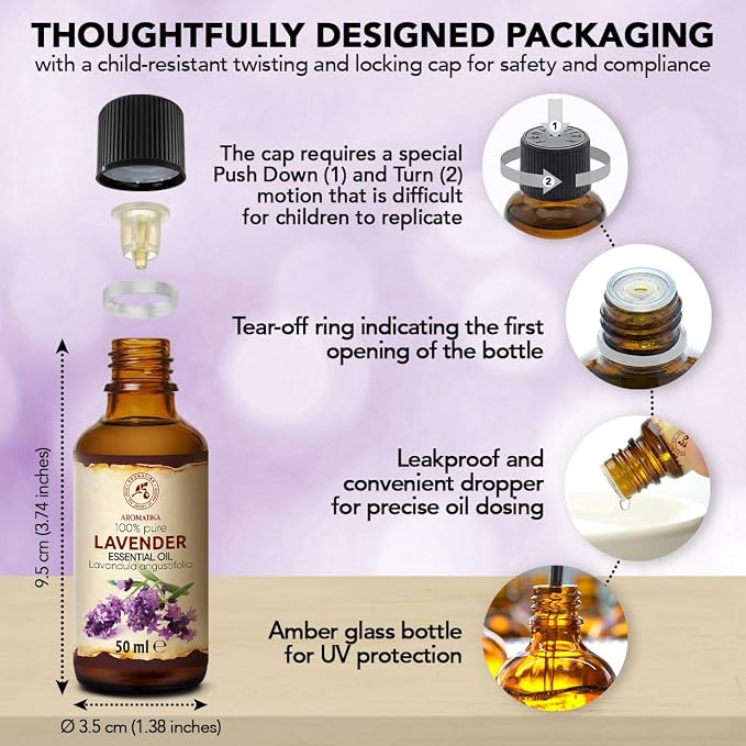 Lavender Essential Oils 1.7 Fl Oz for Diffusers - Aromatherapy - Pure Lavender Oil - Fragrance Oil for Sleep - Skin Care - Body - Hair