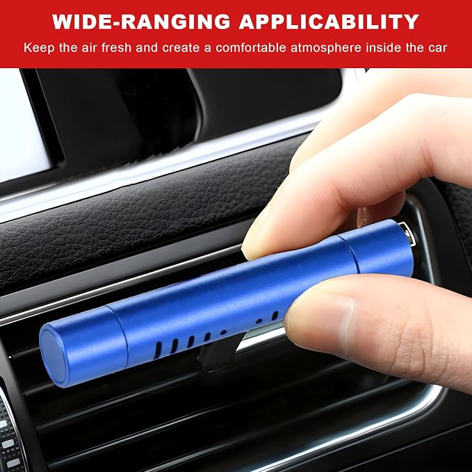 2 PCS Car Air Freshener Diffuser Vent Clips, Refillable Cylindrical Oil Diffuser Clip with 12 Unscented Refill Sticks, Essential Vent Air Freshener Interior Decor for Women Men (Blue)