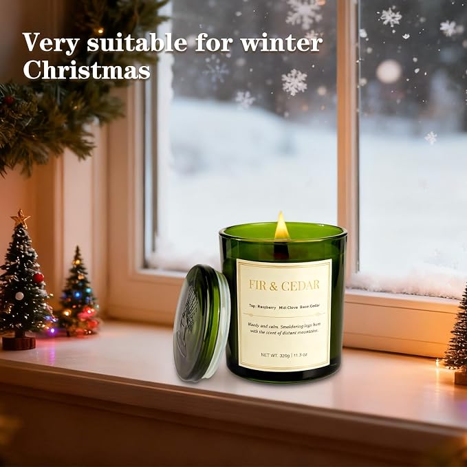 2 Pack Wood Wick Scented Candle Gift Set –Balsam Fir & Cedarwood Natural Soy Wax Candles with Individual Gift Boxes,Long Lasting 22.6 oz Aromatherapy Candles for Home Decor,Holiday Gifts