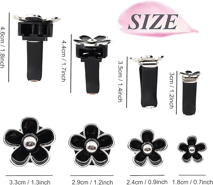 ORIESSE 4pcs Cute Daisy Flowers Car Air Freshener Vent Clips,Girly Flowers Car Accessories for Women,4 Sizes Sparkle Black Silver Flower Car Vent Clips,Refillable Clips On Car Diffuser