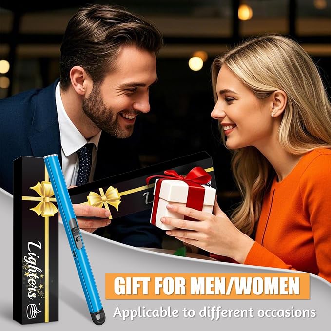 2 Pack Electric Candle Lighters, USB Rechargeable Lighter with Windproof Flameless & Extended Handle, Suitable for Candles, BBQ, Camping, Gas Stove, Festivals Gift (Blue, 2 Packs-B)
