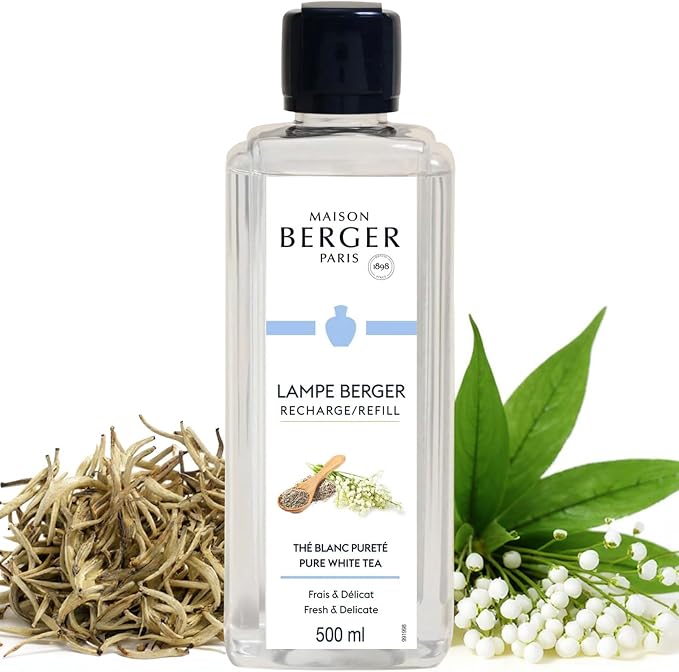 MAISON BERGER Lampe Berger Refill, 500 ml, Pure White Tea | Catalytic Lamp Fragrance Refill, Helps Neutralize Odors, ~80 h Fragrance Diffusion, Made in France