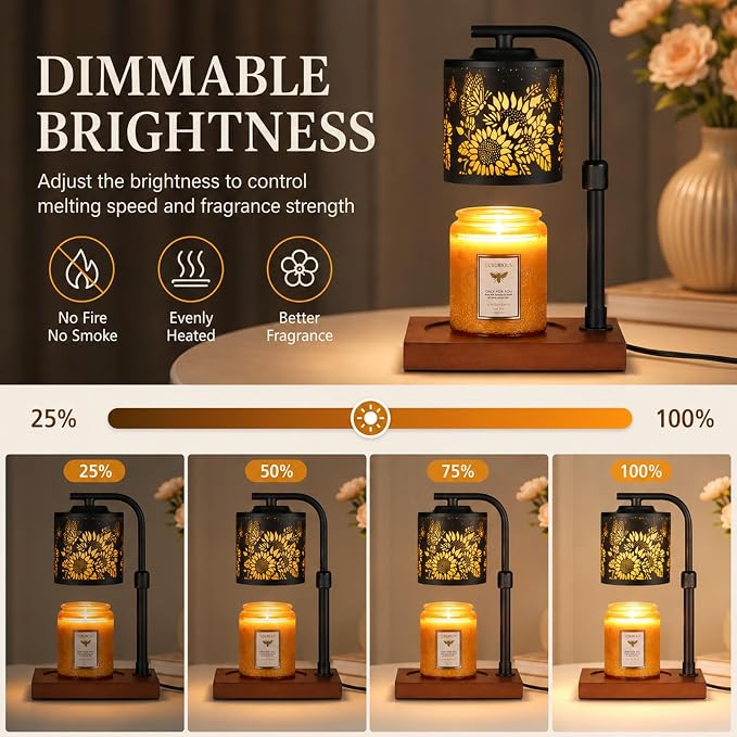 mocosa Candle Warmer Lamp with Adjustable Height Dimmable for New Home Decor Electric Candle Warmer for Jar Candles Birthday Gifts for Women Mom(Sunflower)