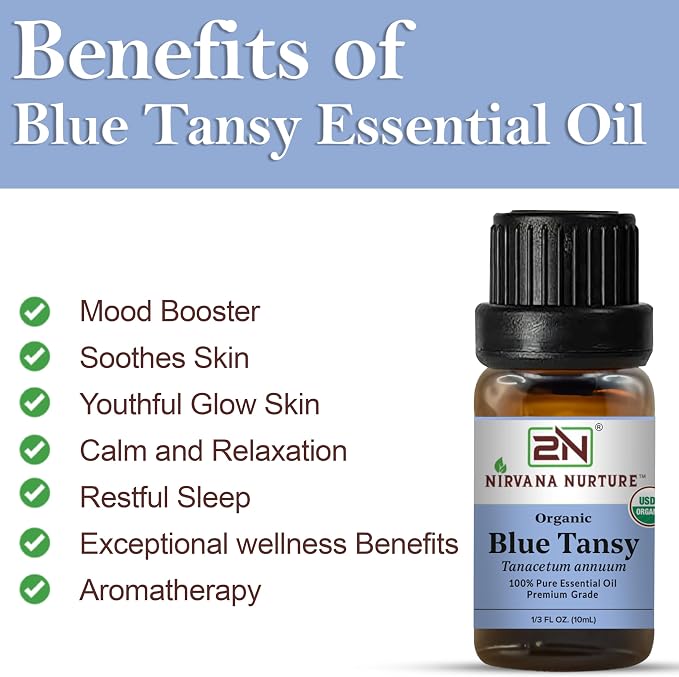 Blue Tansy Essential Oil, USDA Certified Organic, 100% Pure Undiluted, Aromatherapy Oil for Diffuser, Hair & Skin Care
