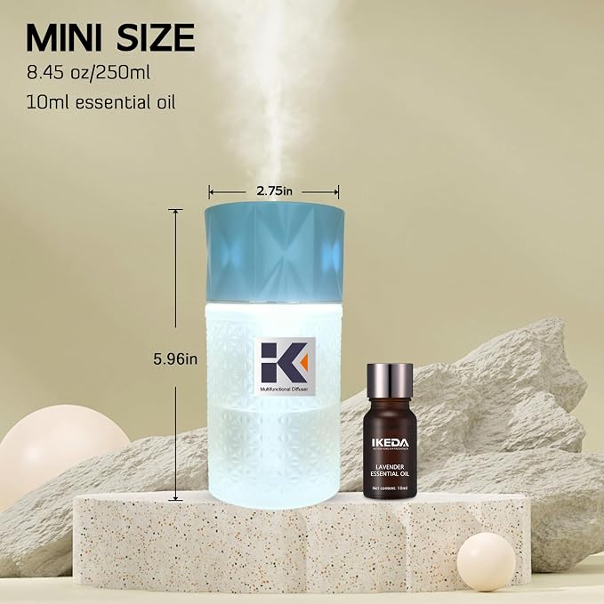 Essential Oil Diffuser, 35 Million Negative Ions Fresh Air, Glass Oil Diffuser with Warm Night Light, Auto Shut-Off, 250ml Ultrasonic Cool Mist Humidifier for Home,Car,Spa,Yoga (Blue, Lavender)