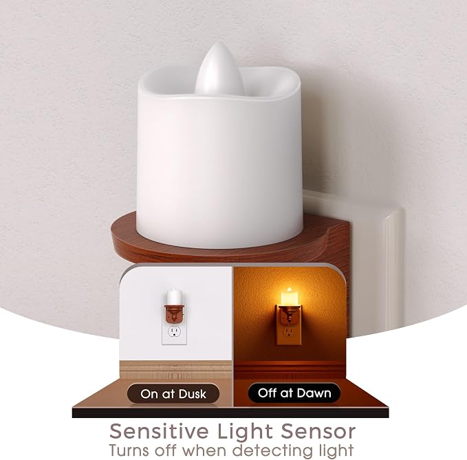 Briignite Candle Night Light, Amber Night Lights Plug into Wall 2 Pack, LED Vintage Night Light with Light Sensor, 0-100LM Dimmable Nightlight Plug in, Nightlight for Kids Hallway Bathroom Bedroom