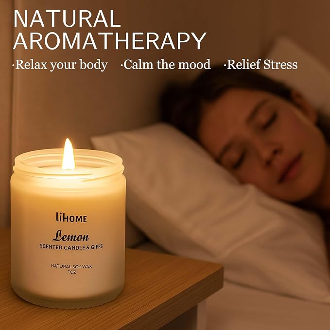 Lihome Candles Gifts for Women - Scented Candles, Natural Soy Wax Candles for Home Scented Perfect for Christmas, Birthday, Mother's Day, Lemon Candle