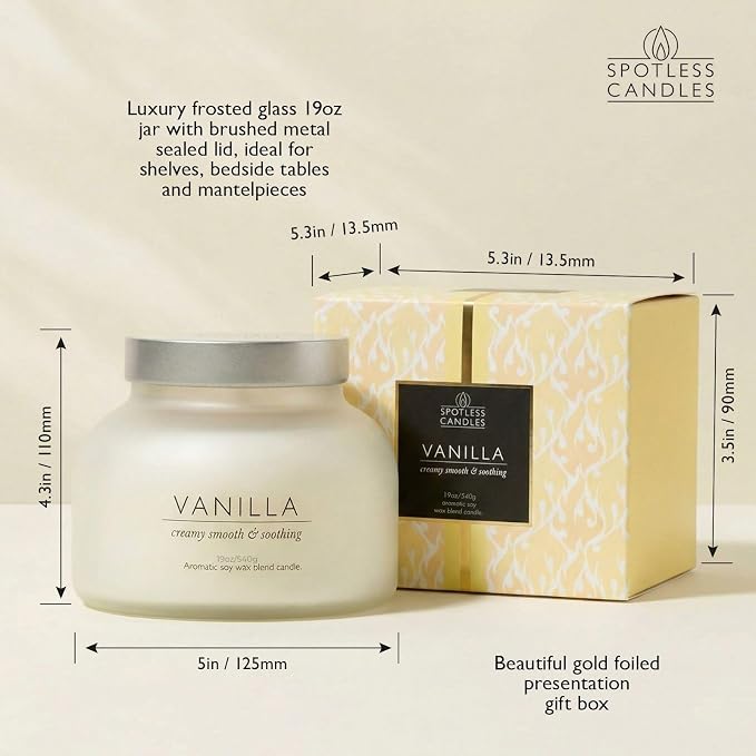 Vanilla Volcano Candle 19oz: 80-Hour Burn, Creamy Smooth Vanilla Scent, Hybrid Soy Wax, Crackling Wood Wick, Cream Matte Glass Jar, Gold Foil Gift Box by Spotless Candles
