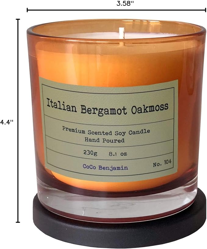 100% Soy, Highly Scented, Hand Poured Soy Candle (Italian Bergamot Oakmoss)