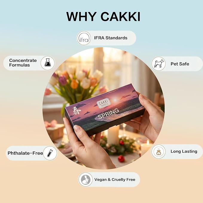 CAKKI Essential Oils for Diffusers for Home,Spring Fragrance Oils Set of 6x10ml, Sweet Pea,Emerald Gardenia,Plum Blossom,Newly Born,Reborn,Velvet Petals,Aromatherapy Oils,for Candles Making