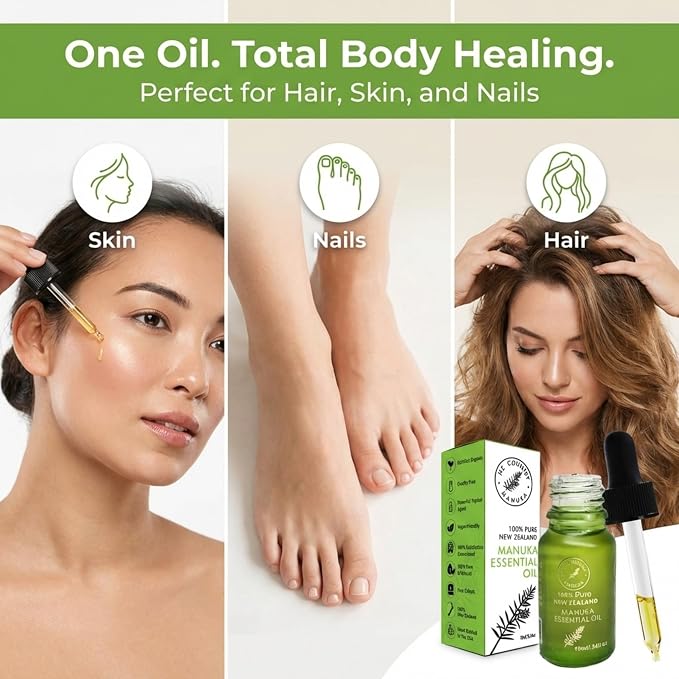 100% Pure New Zealand Manuka Oil | Organic Essential Oil | 35x Stronger Than Tea Tree | Natural Skin Care | Toenail Treatment | Diffuser | Aromatherapy | Nails | Hair | Skin | Lips