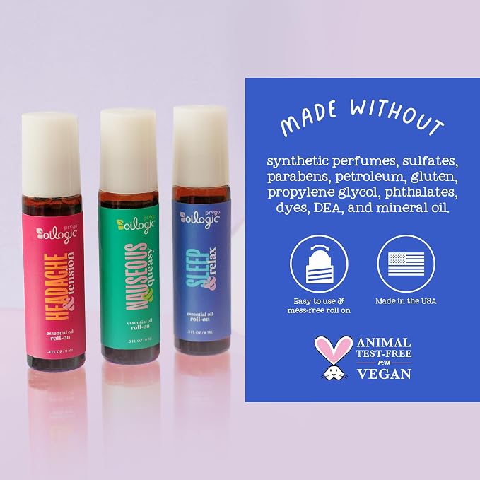 Oilogic Roll-On Essential Oils Set for Pregnant Women - 100% Pure Essential Oil Roller for Pregnancy - Sleep, Comfort, & Wellness Blends Safe for Pregnant Moms, 0.3 Fl Oz (Pack of 3)