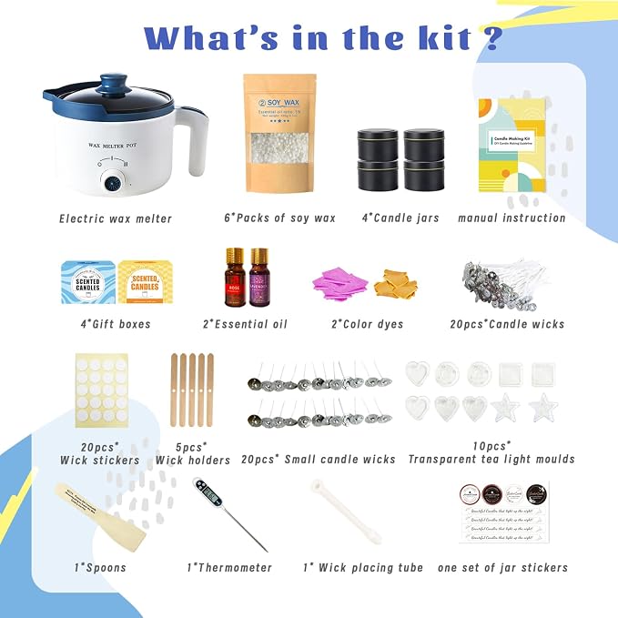 Candle Making Kit for Adults, Scented Candle Maker Set and Tealight Cups, Premium Wax Melts Pot Kit to Make Your Own