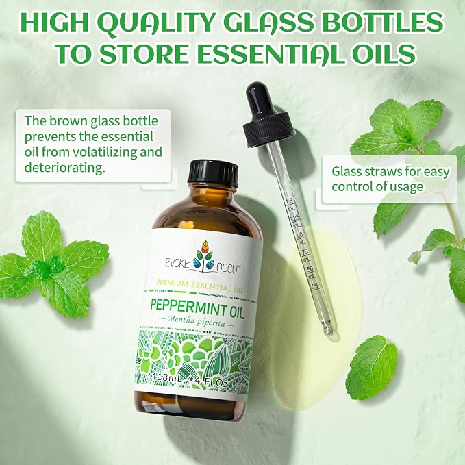 EVOKE OCCU Peppermint Oil 4 Fl Oz - for Spray Diffuser Aromatherapy Hair and Skin Care - Kitchen Garden Car