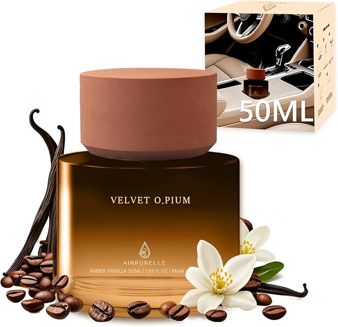Car Air Freshener 50ML (1.7 FL OZ) Car Air Fresheners Fragrance - Amber Vanilla Fragrance Oil Air Diffuser for Car, 180+ days Long Lasting Perfume, Car Air Freshner Aroma Stone Cap Design, Made in USA